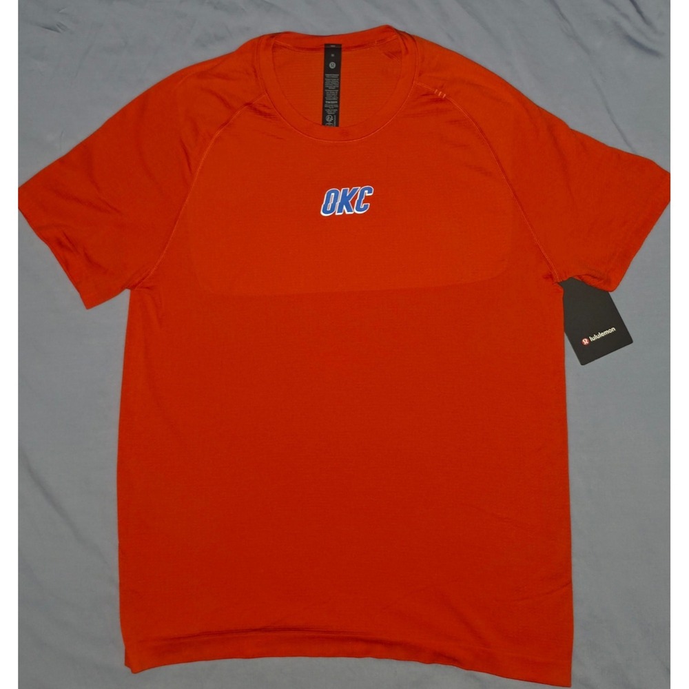 Lululemon Shirt Men's Size Medium Orange‎ Metal Vent Tech SS 2.0 OKC Thunder